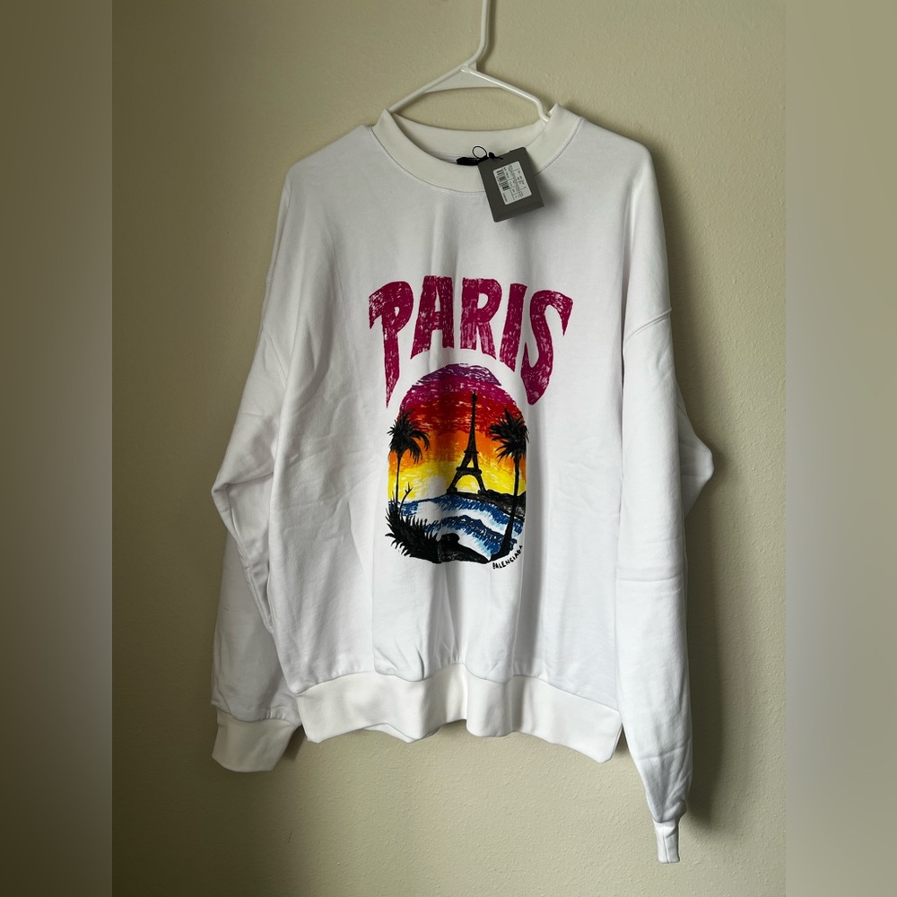 Balenciaga Paris Crewneck Sweater-oversized-runs big.  Heavy fabric.